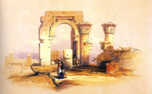 Ancient arcade with ruins